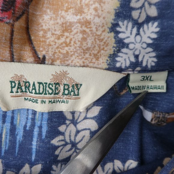 Vintage Paradise Bay Hawaii Aloha Shirt Reverse Print Leis Flowers Bongos 3XL - Picture 8 of 10